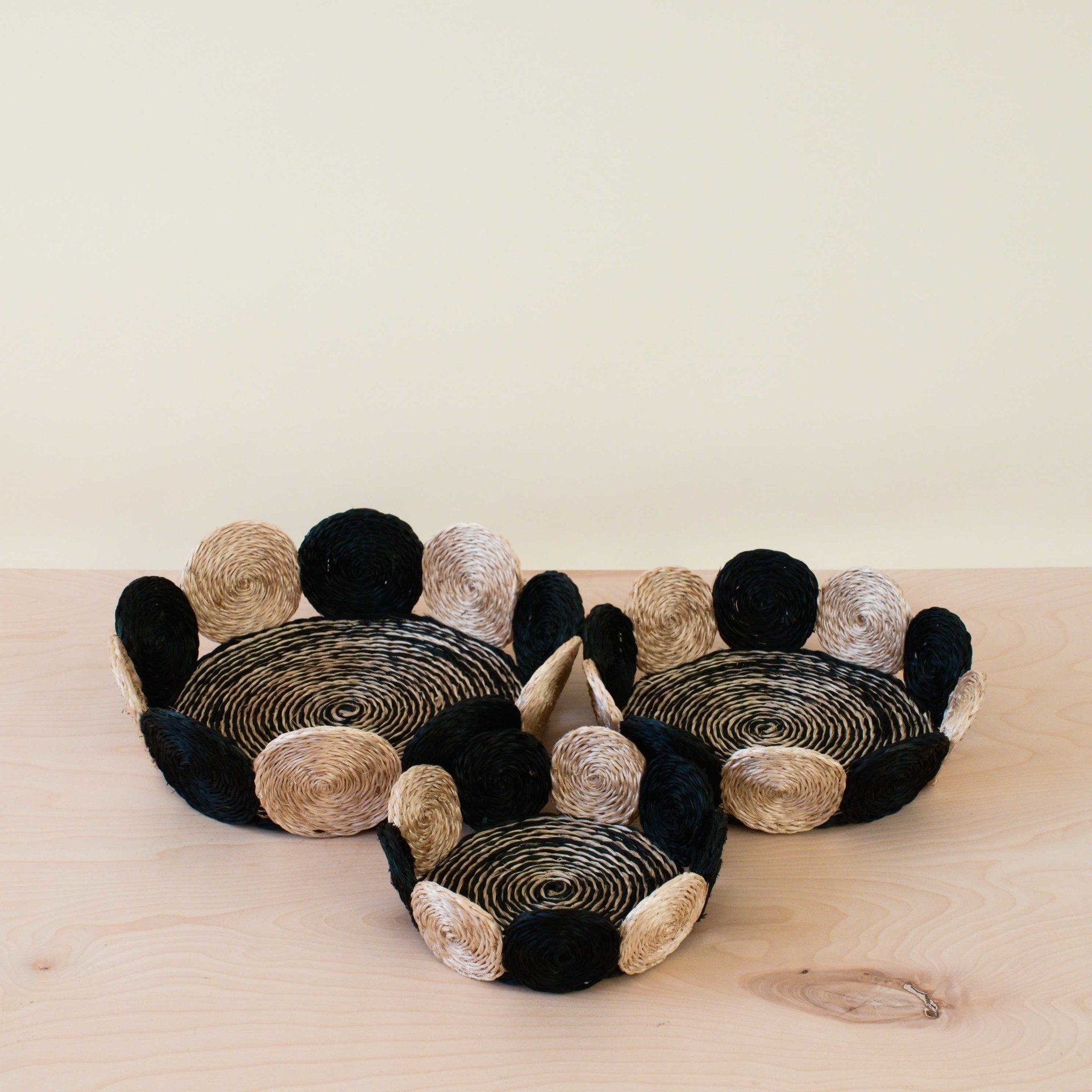LIKHÂ Black and White Abaca Fruit Basket - Tabletop Basket, set of 3 | LIKHÂ