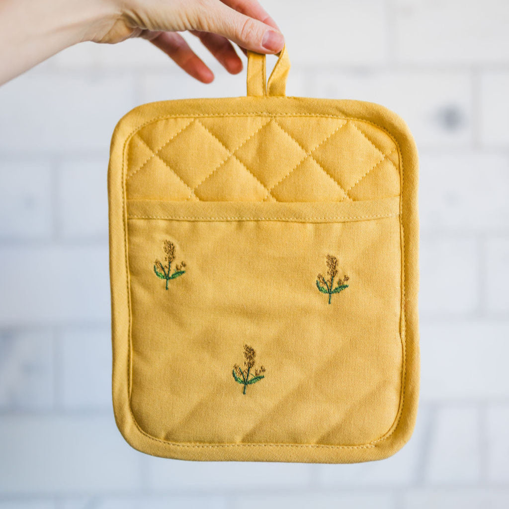 Galley & Fen Yellow Embroidered Pot Holder | Heirloom Boulevard