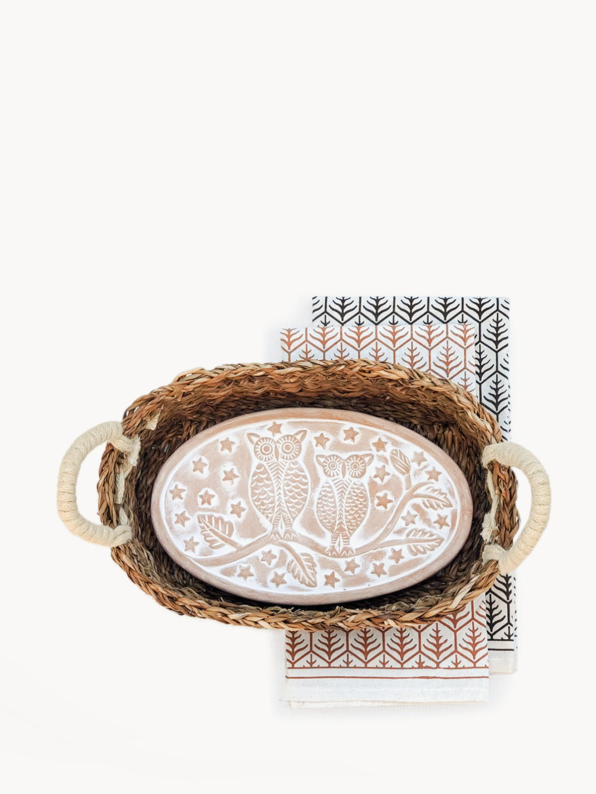 Bread Warmer & Basket Gift Set with Tea Towel - Owl Oval | Heirloom Boulevard