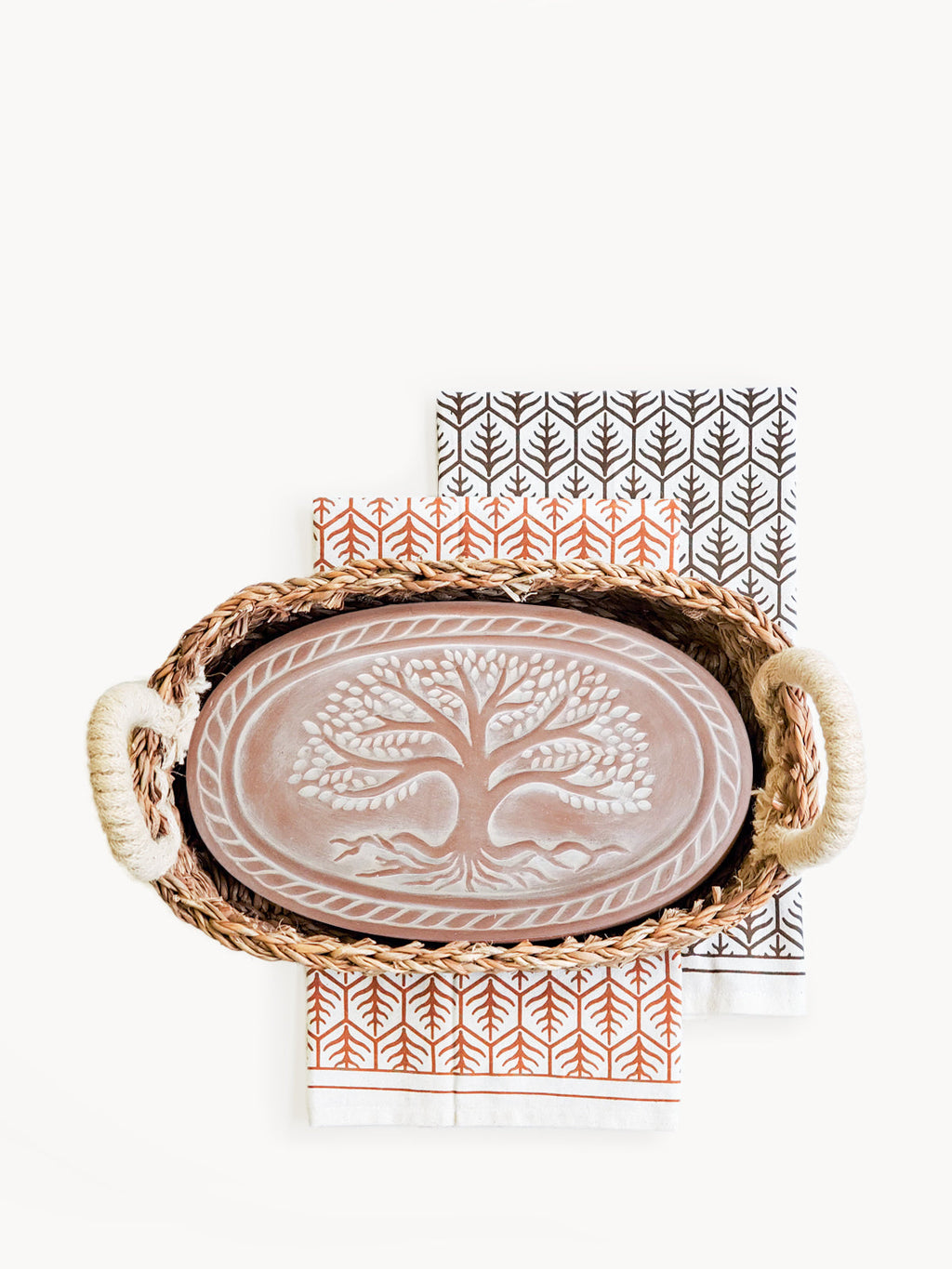 Bread Warmer & Basket Gift Set with Tea Towel - Tree of Life Oval | Heirloom Boulevard