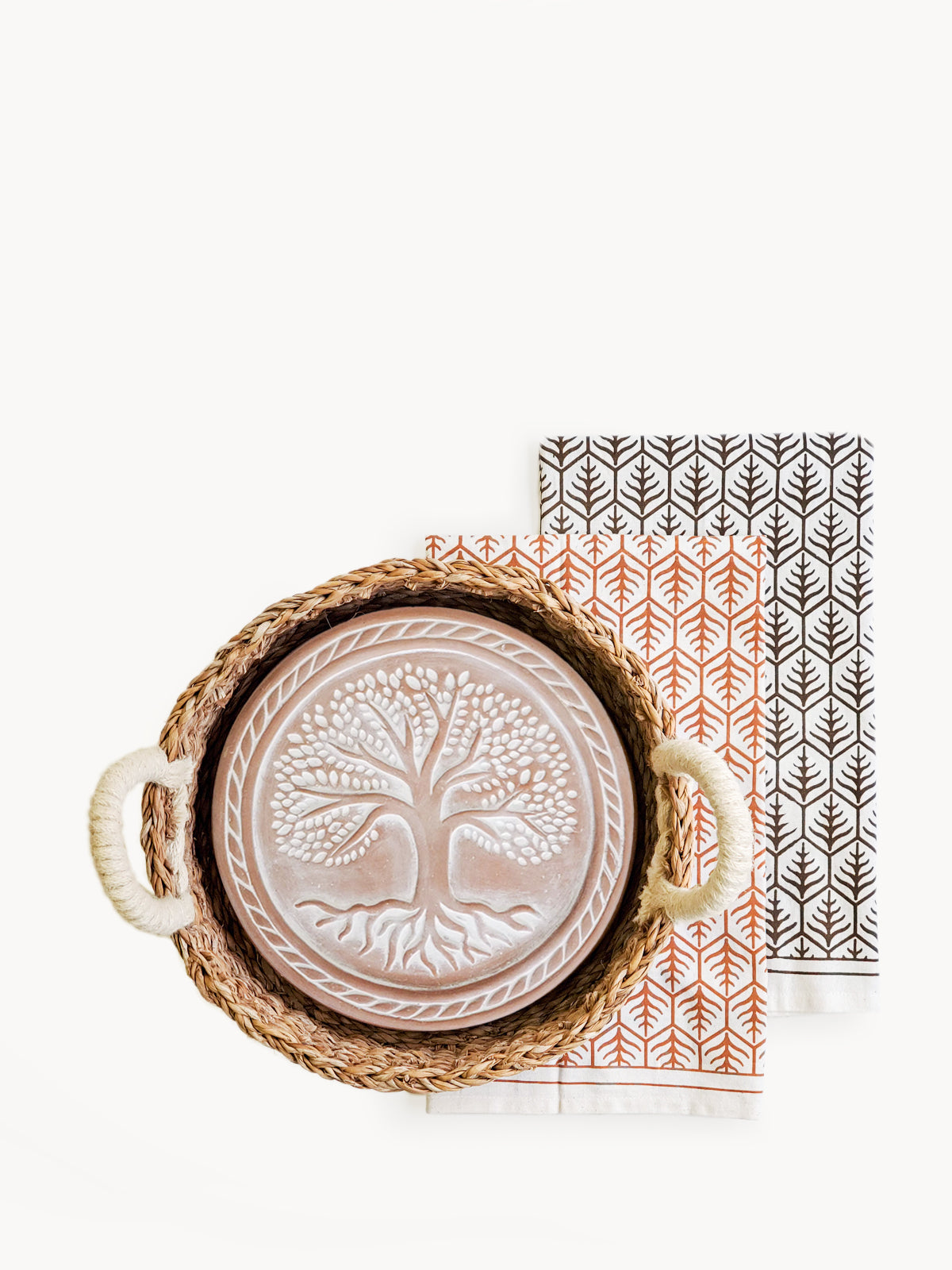 Bread Warmer & Basket Gift Set with Tea Towel - Tree of Life Round | Heirloom Boulevard