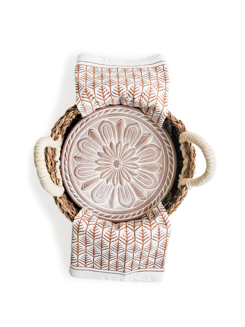 Bread Warmer & Basket Gift Set with Tea Towel - Vintage Flower Light Brown | Heirloom Boulevard