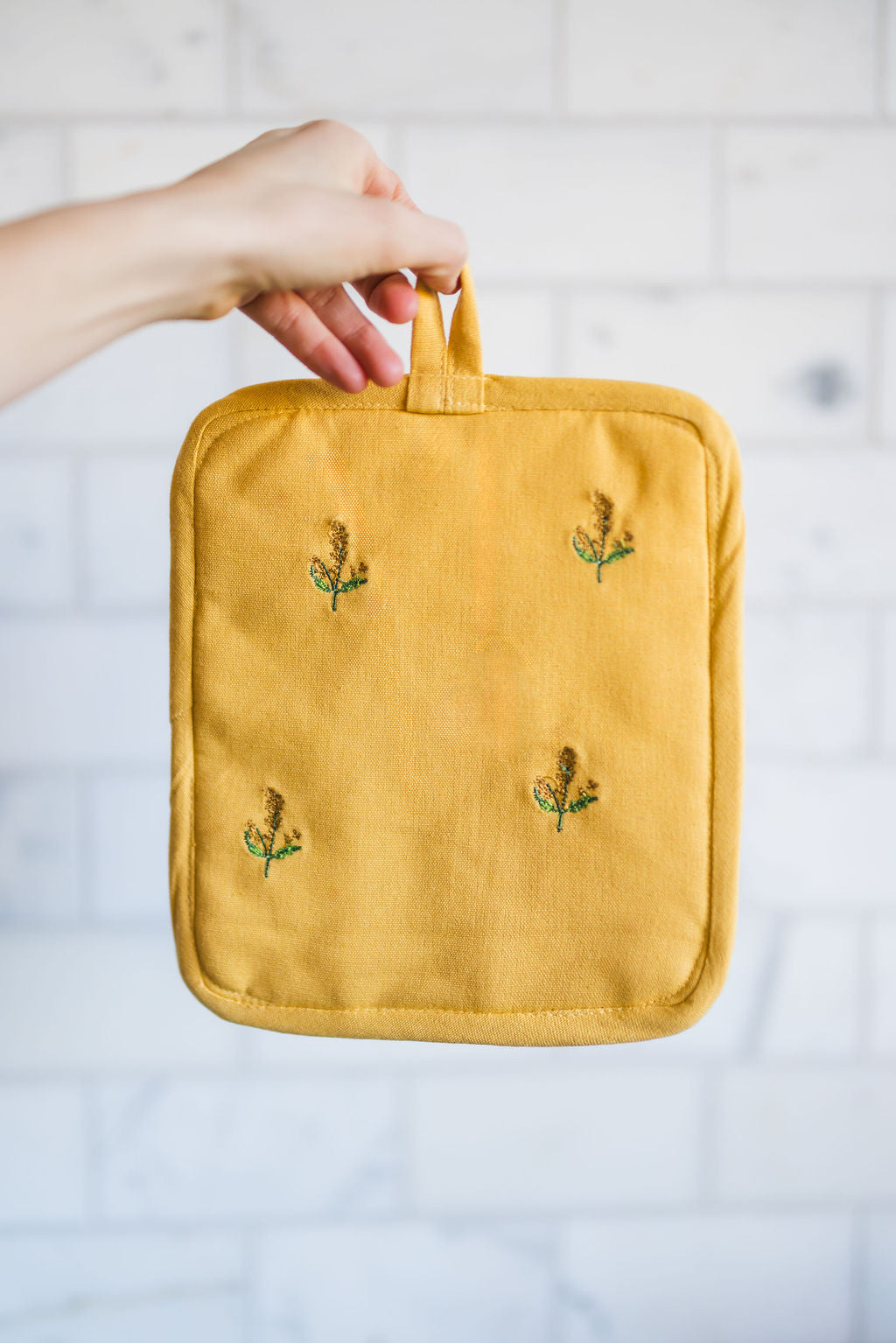 Galley & Fen Yellow Embroidered Pot Holder | Heirloom Boulevard