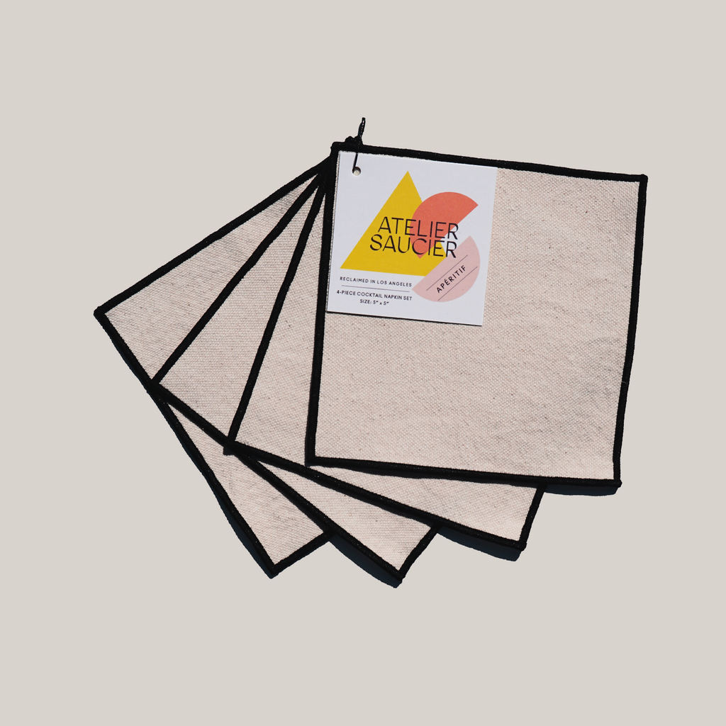 ATELIER SAUCIER Cream Burlap Noir Cocktail Napkins | Set of 4 | Heirloom Boulevard