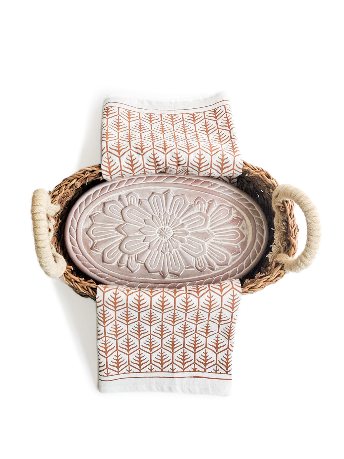 Bread Warmer & Basket Gift Set with Tea Towel - Flower Light Brown | Heirloom Boulevard