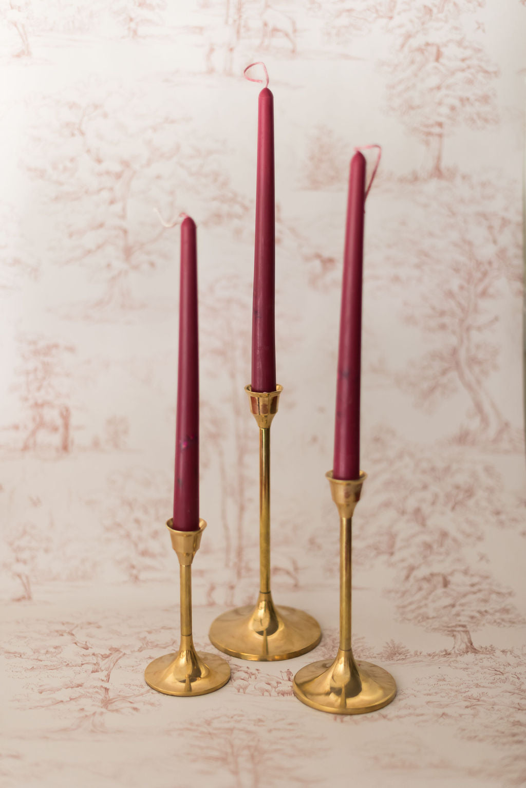 Galley & Fen Floral Inlaid Tapered Candle in Burgundy - Set of 3 | Heirloom Boulevard