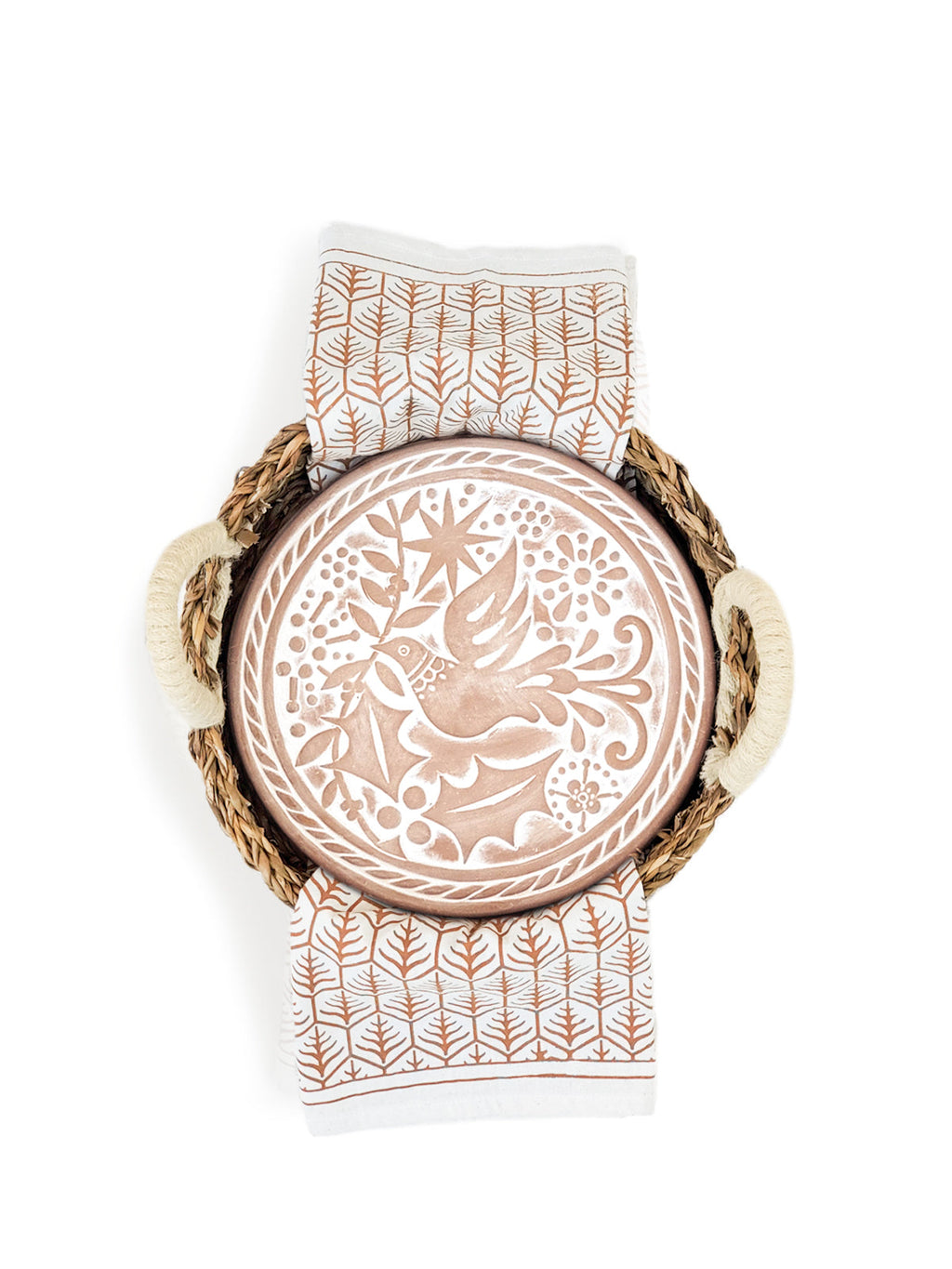 Bread Warmer & Basket Gift Set with Tea Towel - Bird Round Light Brown | Heirloom Boulevard