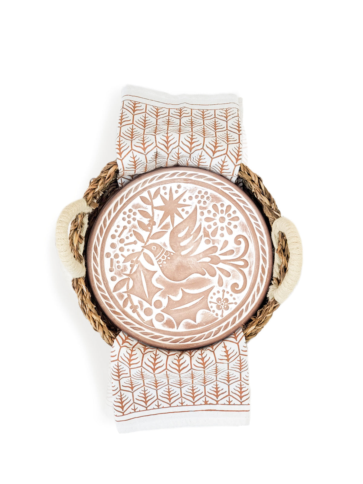 Bread Warmer & Basket Gift Set with Tea Towel - Bird Round Light Brown | Heirloom Boulevard