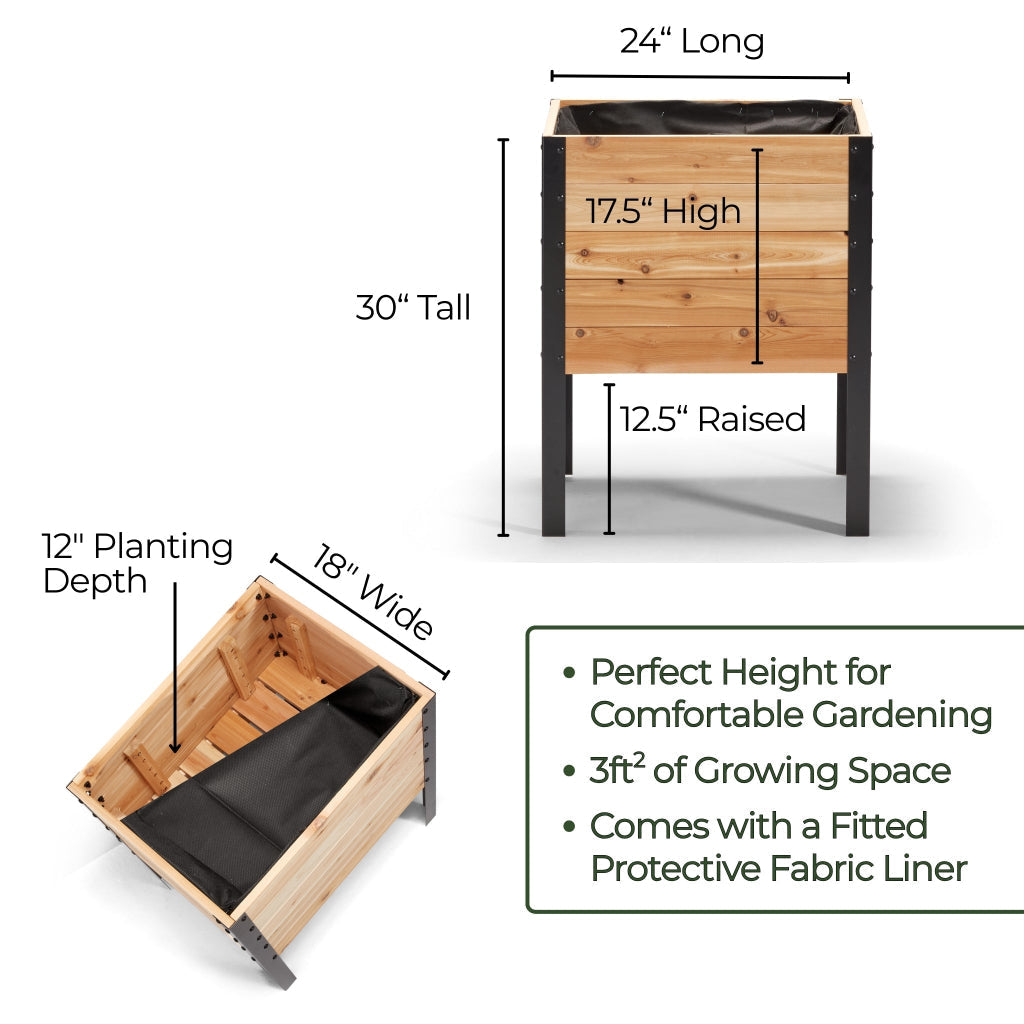 Cedar Planters 18″ x 24″ Raised Garden Bed - 30" TALL | Heirloom Boulevard
