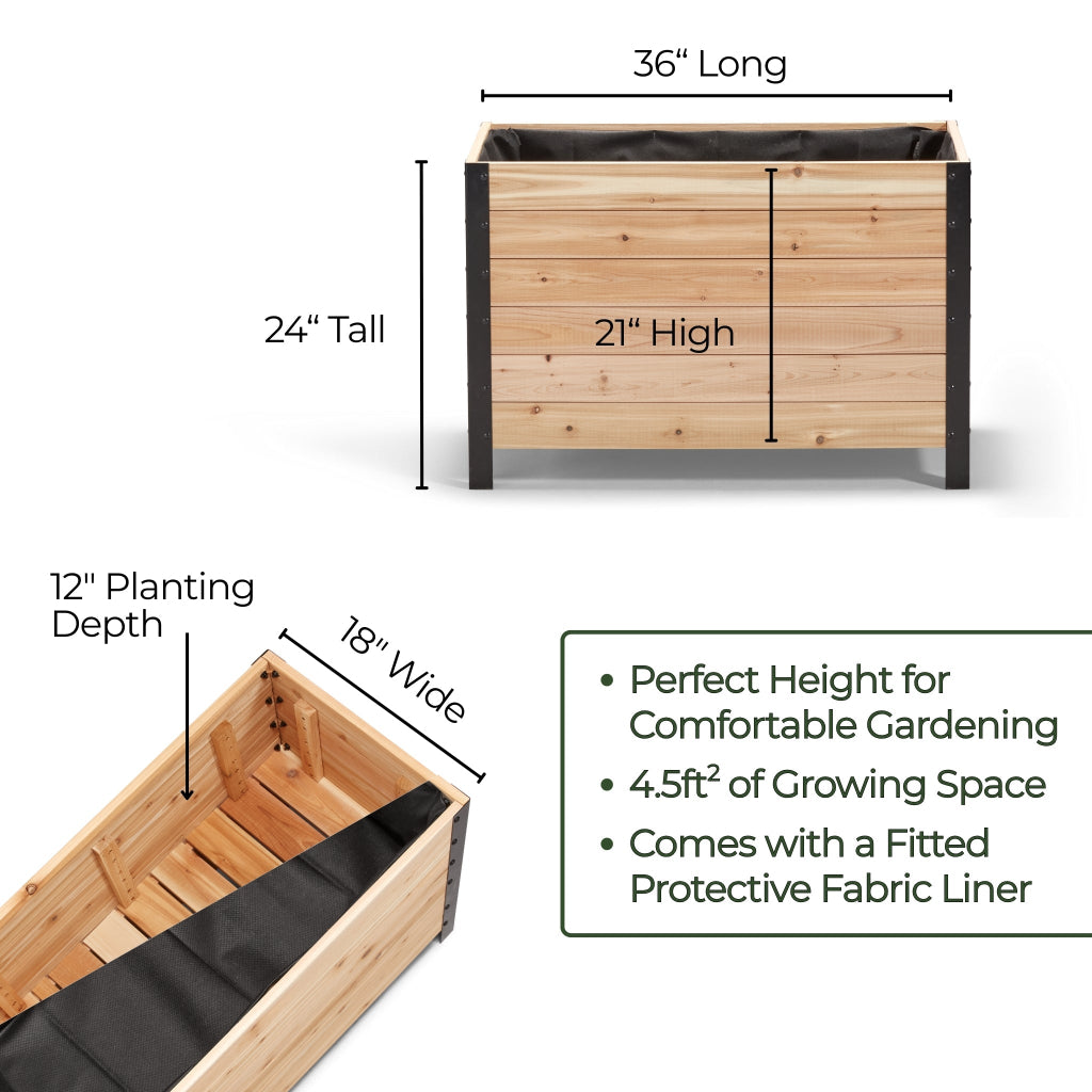 Cedar Planters 18" x 36" Planter Box - 24" TALL | Heirloom Boulevard