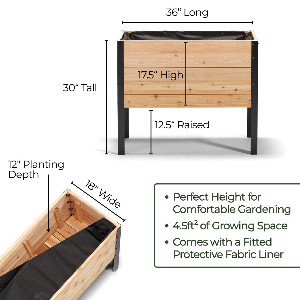 Cedar Planters 18" x 36" Raised Garden Bed - 30" TALL | Heirloom Boulevard