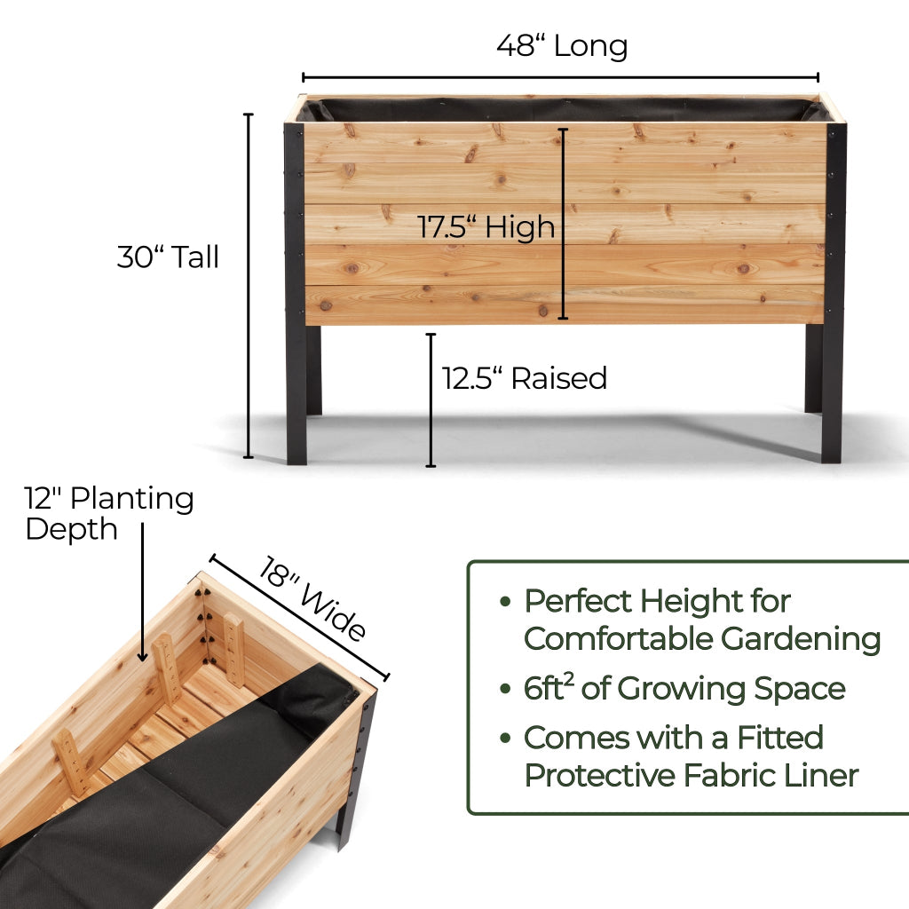 Cedar Planters 18" x 48" Raised Garden Bed - 30" TALL | Heirloom Boulevard