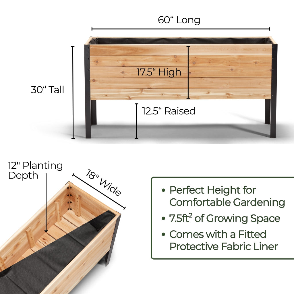 Cedar Planters 18" x 60" Raised Garden Bed - 30" TALL | Heirloom Boulevard