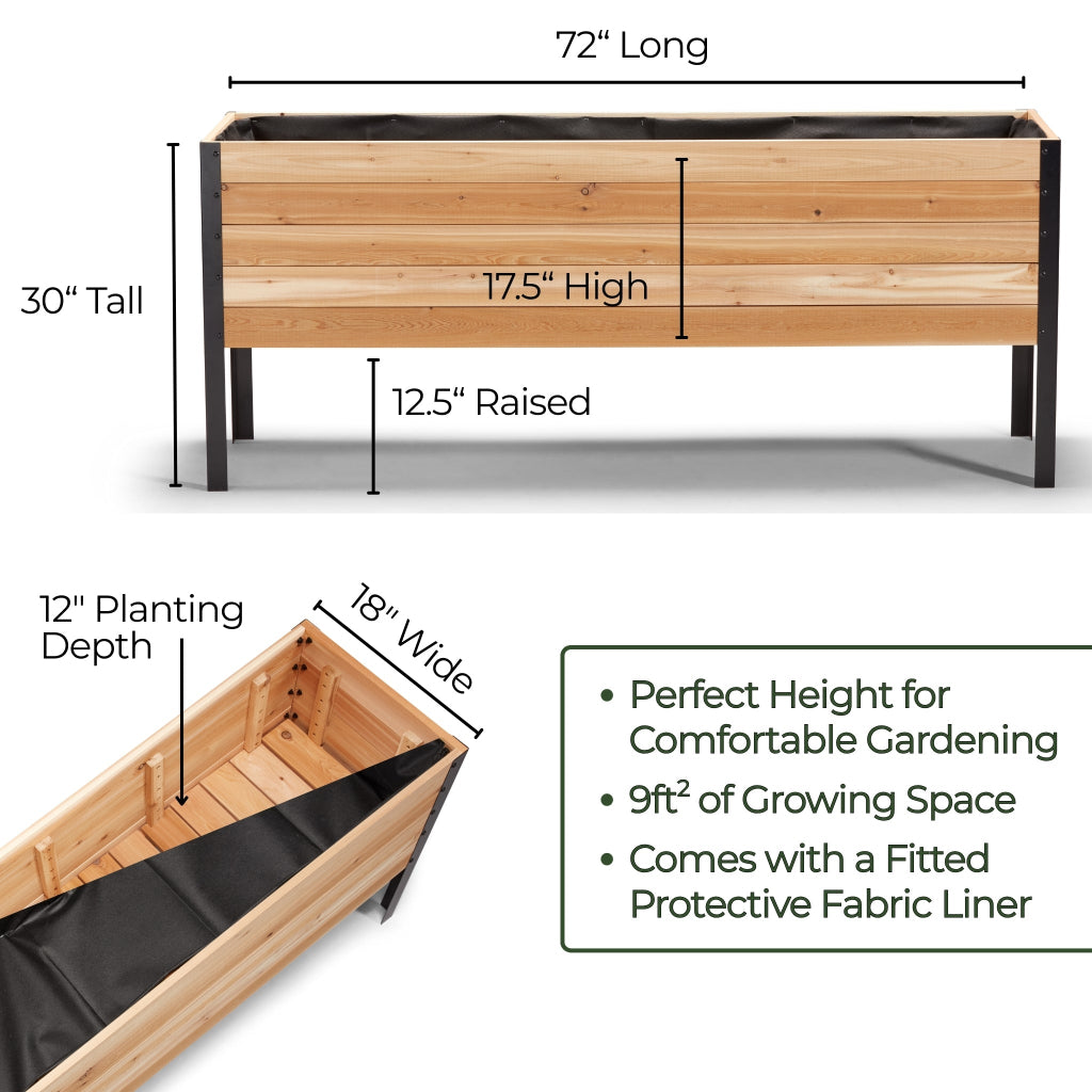 Cedar Planters 18" x 72" Raised Garden Bed - 30" TALL | Heirloom Boulevard