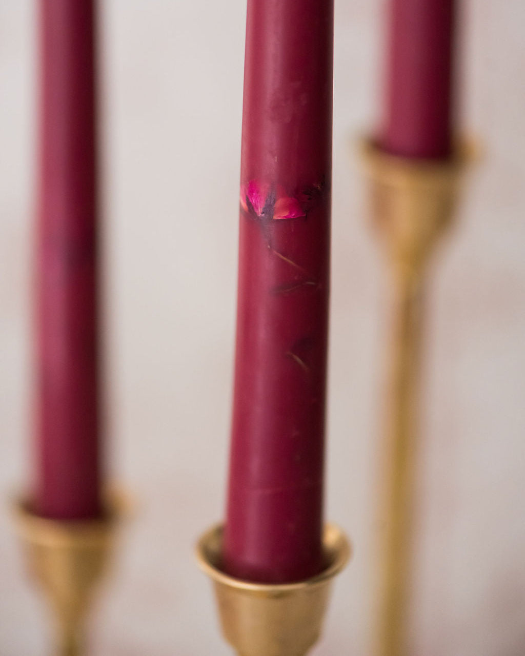 Galley & Fen Floral Inlaid Tapered Candle in Burgundy - Set of 3 | Heirloom Boulevard