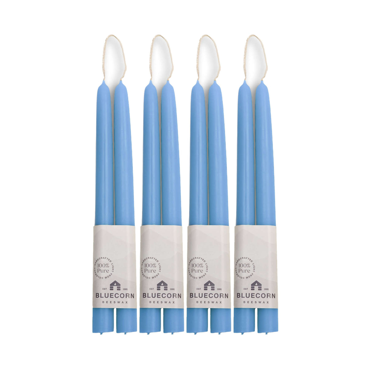 Hand-Dipped Beeswax Taper Candles - Bulk 4-Pair Bundle 10" Sky Blue | Heirloom Boulevard