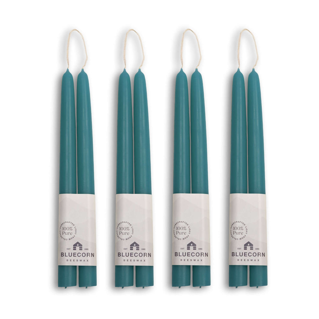 Hand-Dipped Beeswax Taper Candles - Bulk 4-Pair Bundle 10" Teal | Heirloom Boulevard