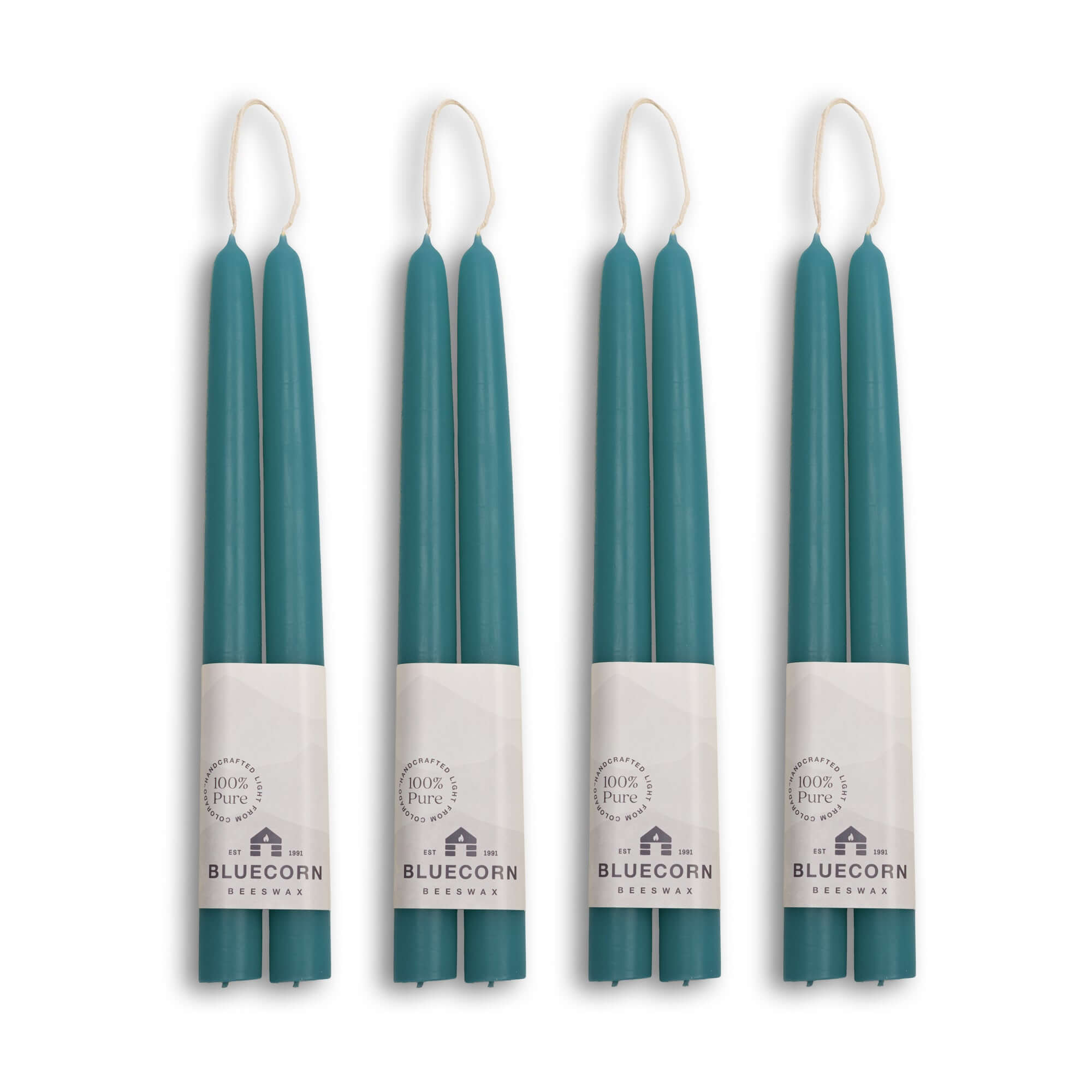 Hand-Dipped Beeswax Taper Candles - Bulk 4-Pair Bundle 10" Teal | Heirloom Boulevard