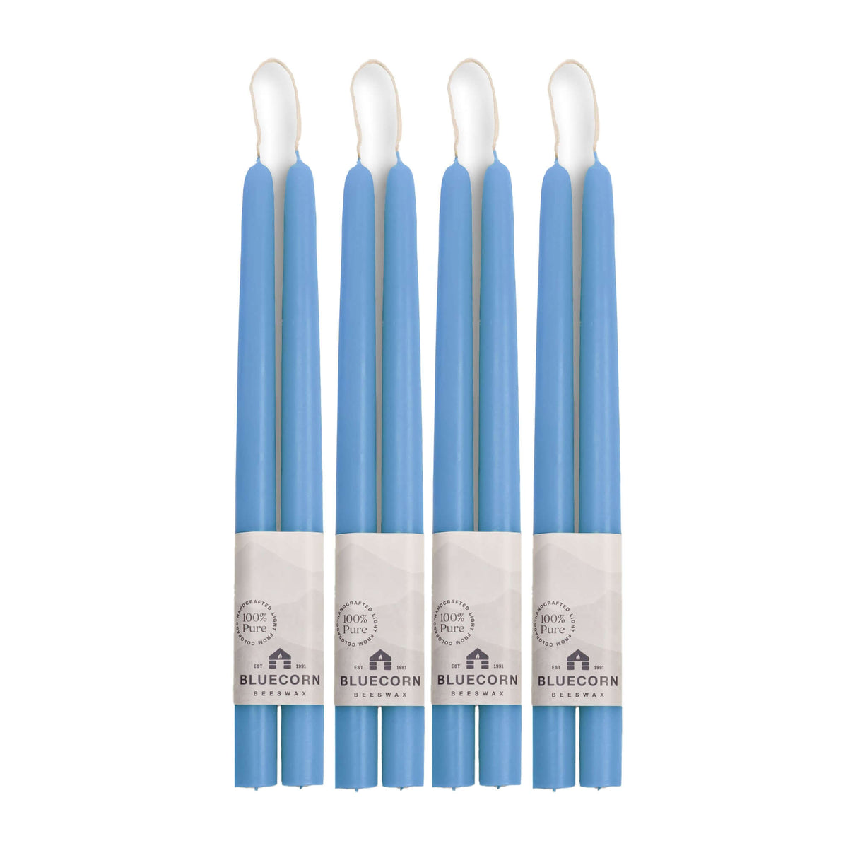 Hand-Dipped Beeswax Taper Candles - Bulk 4-Pair Bundle 12" Sky Blue | Heirloom Boulevard
