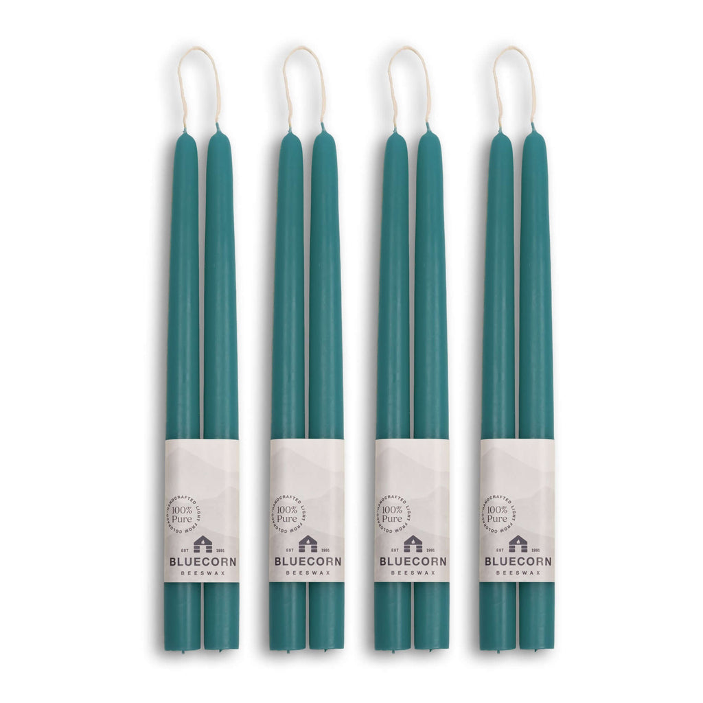 Hand-Dipped Beeswax Taper Candles - Bulk 4-Pair Bundle 12" Teal | Heirloom Boulevard