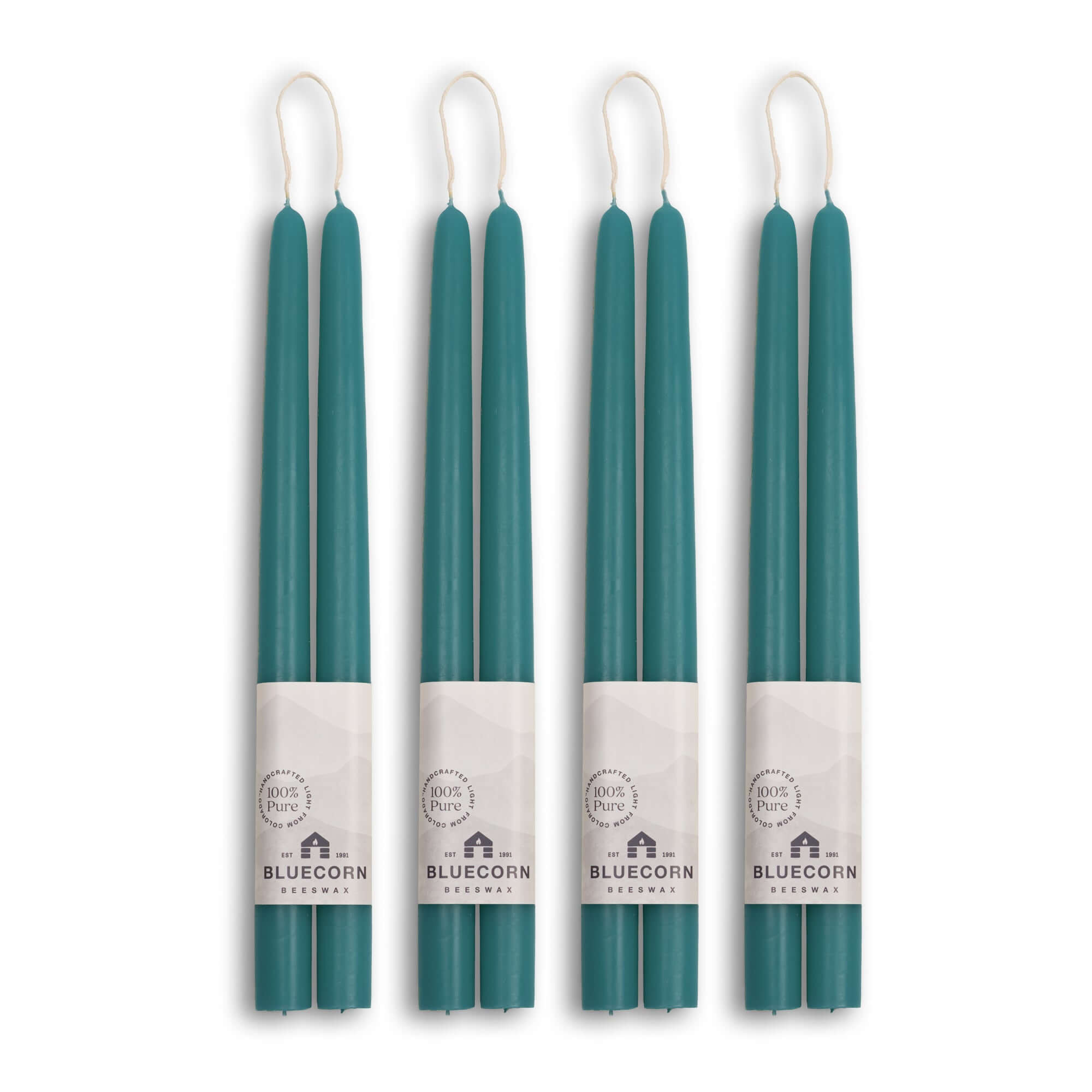 Hand-Dipped Beeswax Taper Candles - Bulk 4-Pair Bundle 12" Teal | Heirloom Boulevard