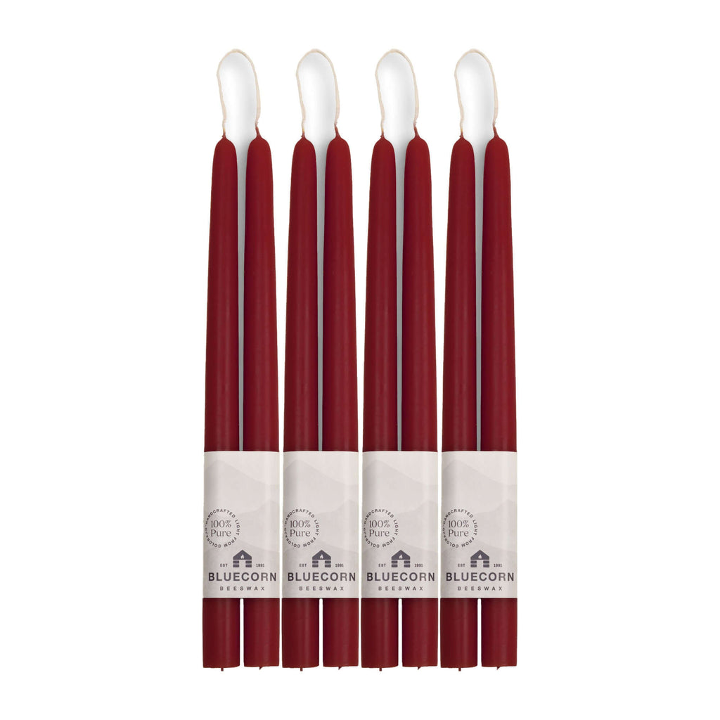 Hand-Dipped Beeswax Taper Candles - Bulk 4-Pair Bundle 12" Burgundy | Heirloom Boulevard