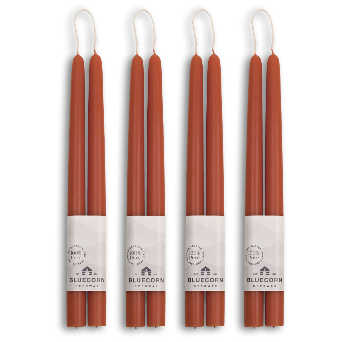 Hand-Dipped Beeswax Taper Candles - Bulk 4-Pair Bundle 12" Terracotta | Heirloom Boulevard