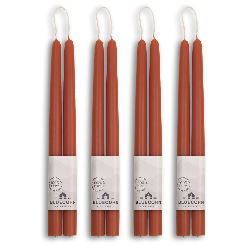 Hand-Dipped Beeswax Taper Candles - Bulk 4-Pair Bundle 12" Terracotta | Heirloom Boulevard