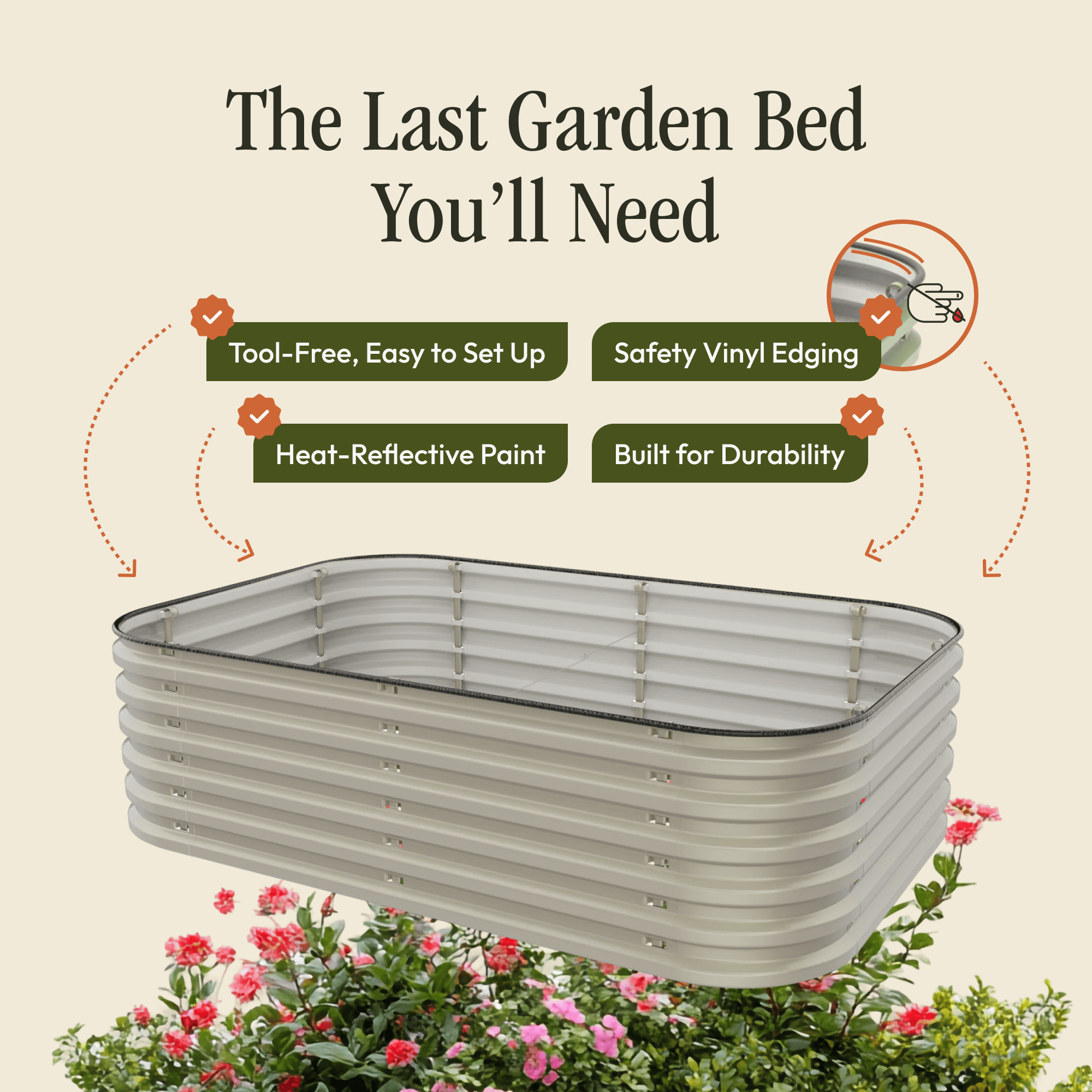 Go Rite 17" Tall 6 In 1 "No Tools Needed" Premium Metal Raised Garden Bed Kit Modern Cream | Heirloom Boulevard