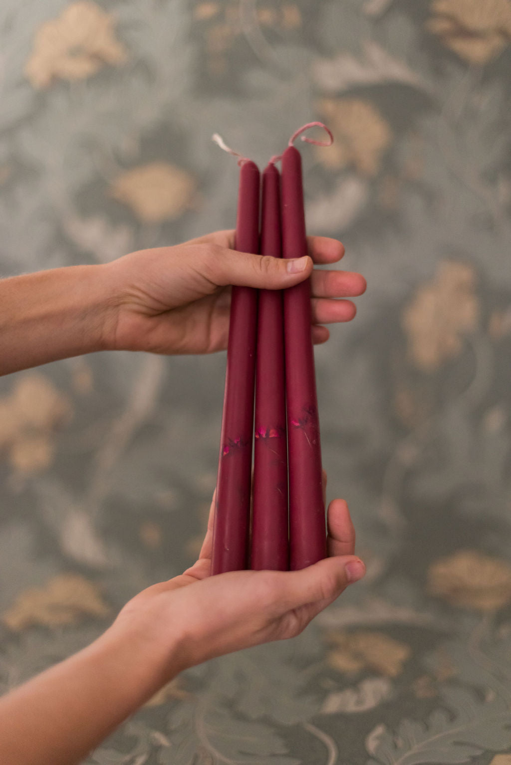 Galley & Fen Floral Inlaid Tapered Candle in Burgundy - Set of 3 | Heirloom Boulevard