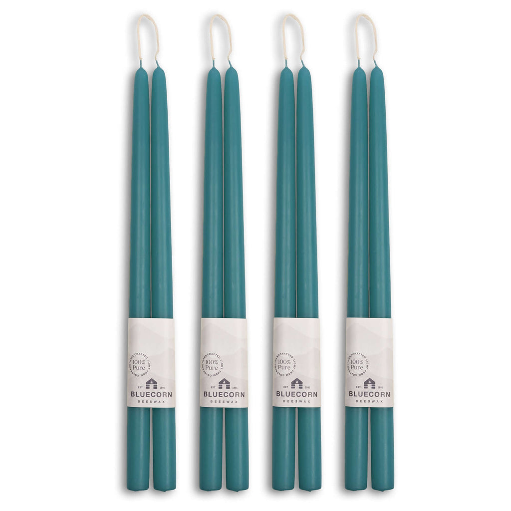 Hand-Dipped Beeswax Taper Candles - Bulk 4-Pair Bundle 16" Teal | Heirloom Boulevard