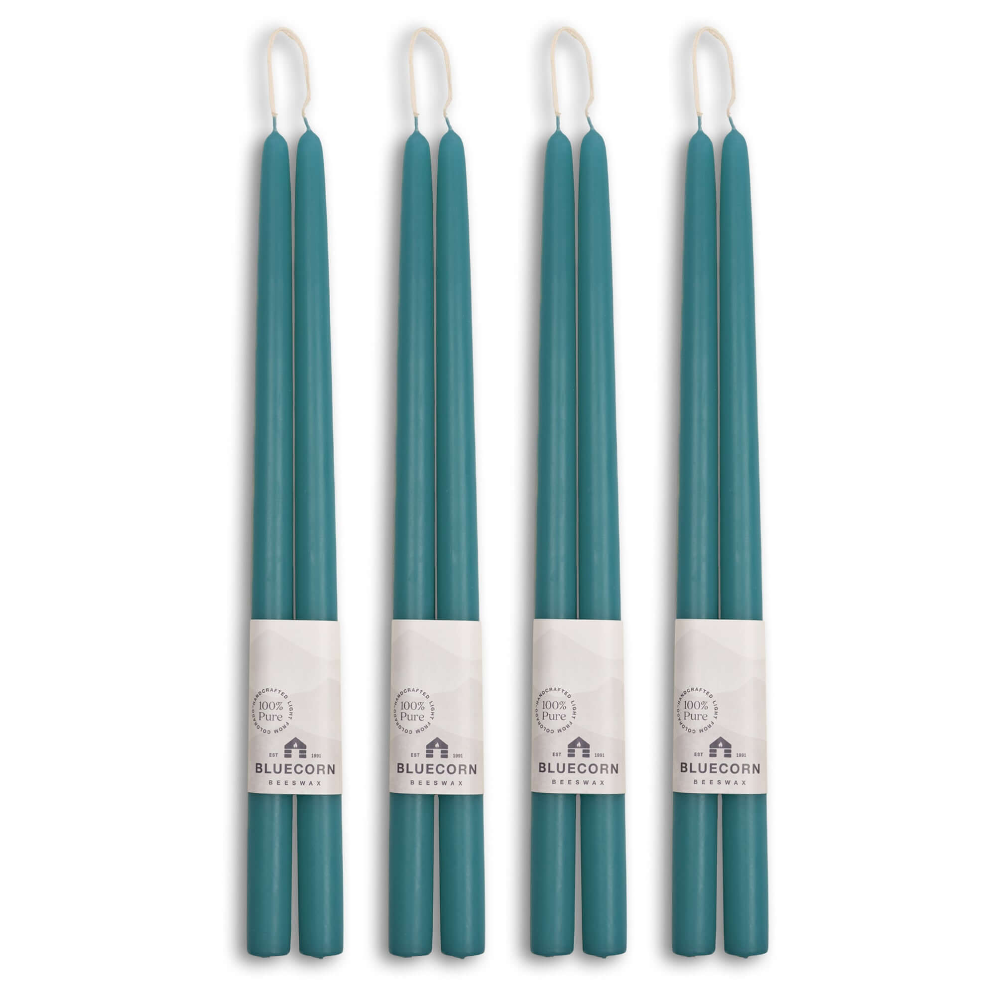 Hand-Dipped Beeswax Taper Candles - Bulk 4-Pair Bundle 16" Teal | Heirloom Boulevard