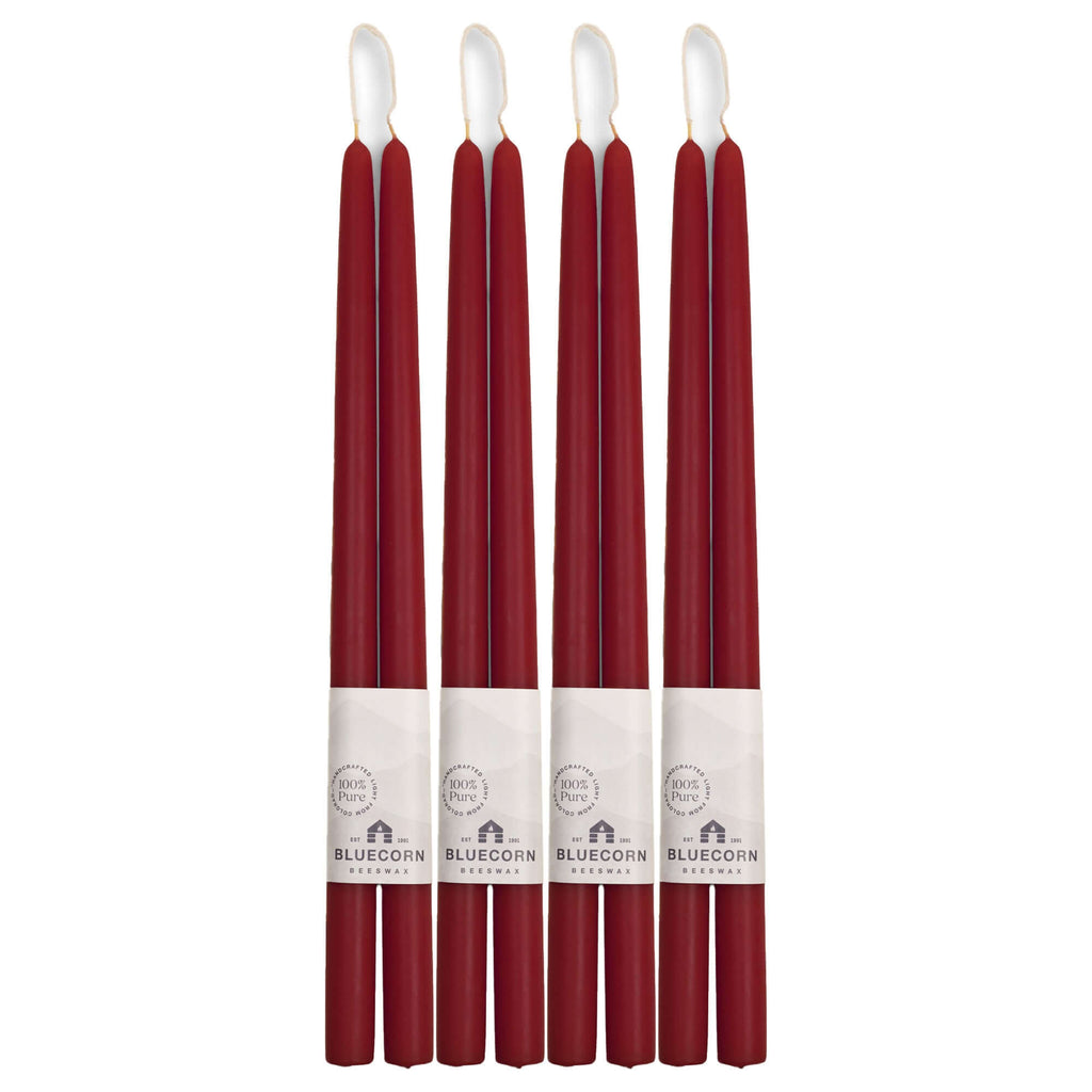 Hand-Dipped Beeswax Taper Candles - Bulk 4-Pair Bundle 16" Burgundy | Heirloom Boulevard