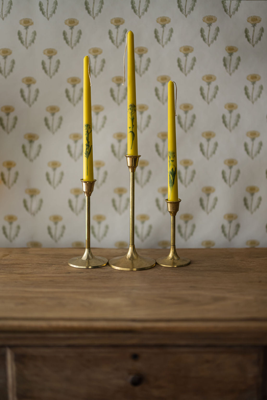 Galley & Fen Floral Inlaid Tapered Candle in Cream - Set of 3 | Heirloom Boulevard