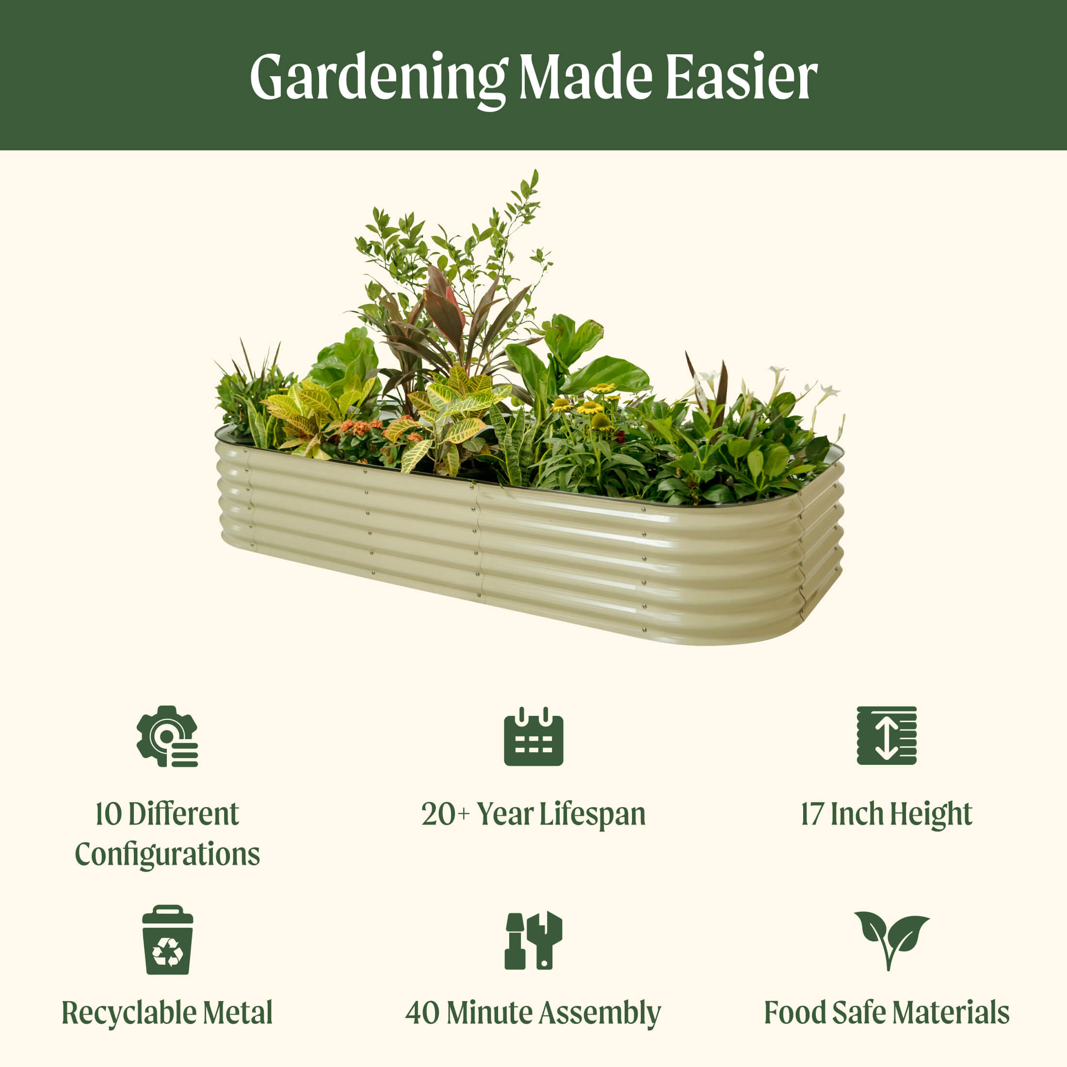 Vego Garden 17" Tall 10 In 1 Jumbo Modular Metal Raised Garden Bed Kit | Heirloom Boulevard
