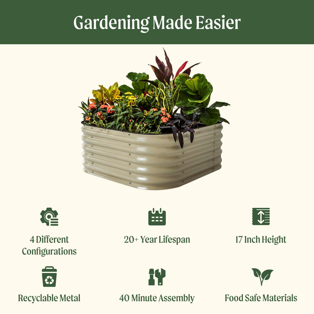 Vego Garden 17" Tall 4 In 1 Small Modular Metal Raised Garden Bed Kit | Heirloom Boulevard