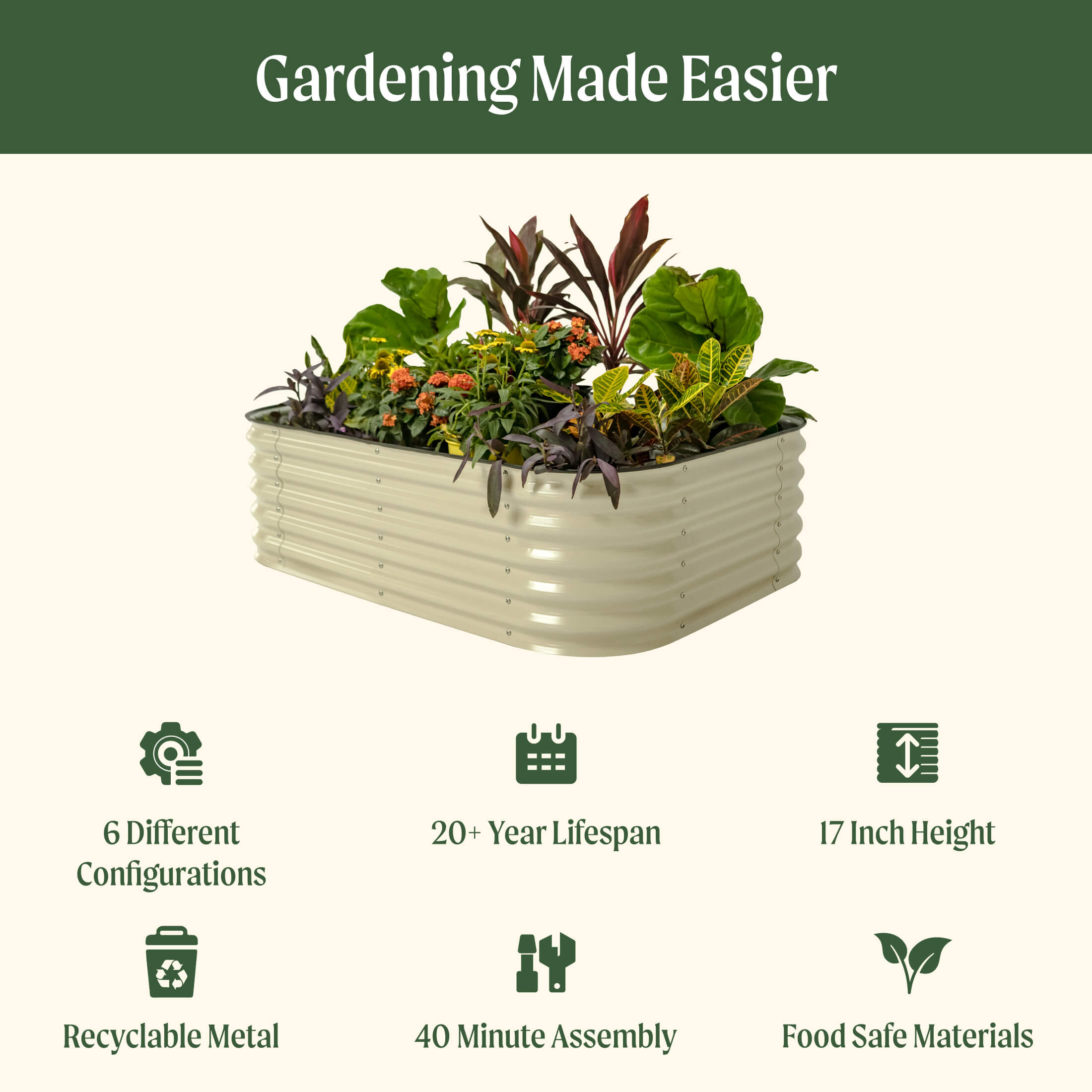 Vego Garden 17" Tall 6 In 1 Medium Modular Metal Raised Garden Bed Kit | Heirloom Boulevard