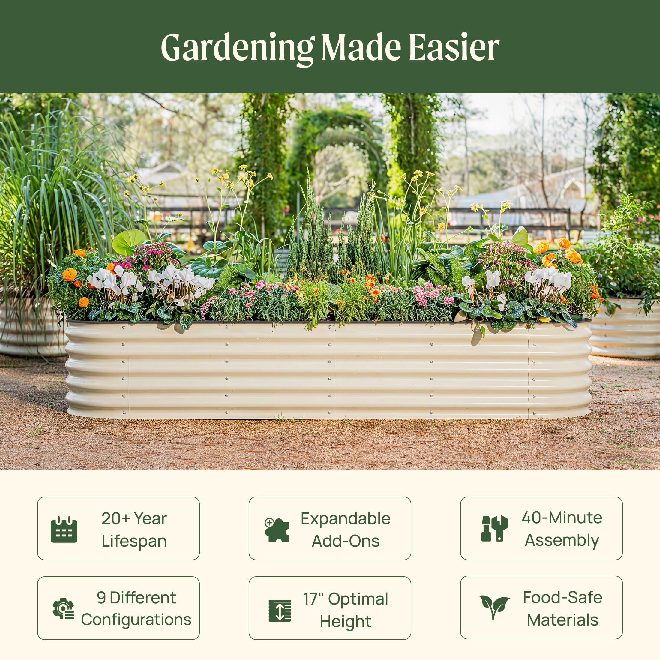 Vego Garden 17" Tall 9 In 1 Large Modular Metal Raised Garden Bed Kit | Heirloom Boulevard