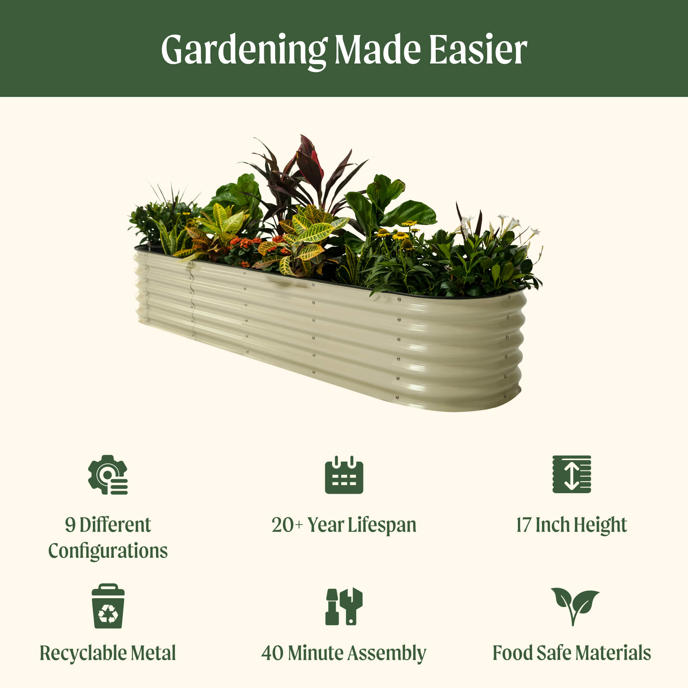 Vego Garden 17" Tall 9 In 1 Large Modular Metal Raised Garden Bed Kit | Heirloom Boulevard