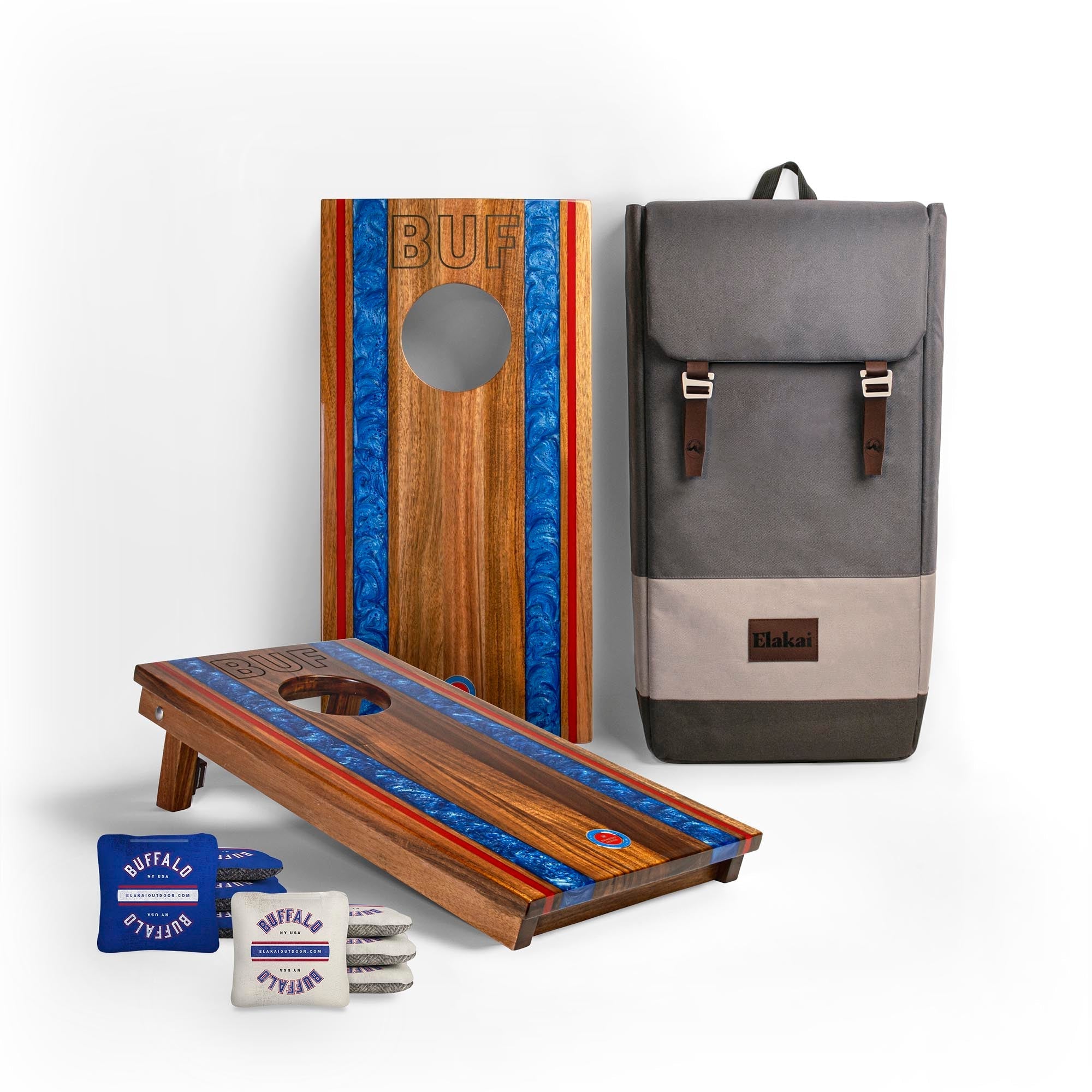 Elakai 1ft x 2ft Gameday Teams Epoxy Resin Wood Compact Travel Cornhole Board Set Buffalo | Heirloom Boulevard