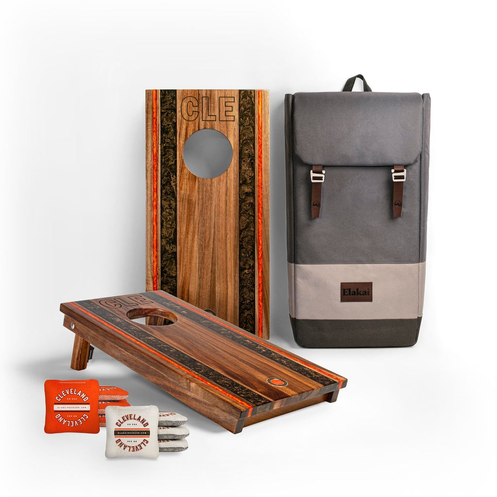 Elakai 1ft x 2ft Gameday Teams Epoxy Resin Wood Compact Travel Cornhole Board Set Cleveland | Heirloom Boulevard