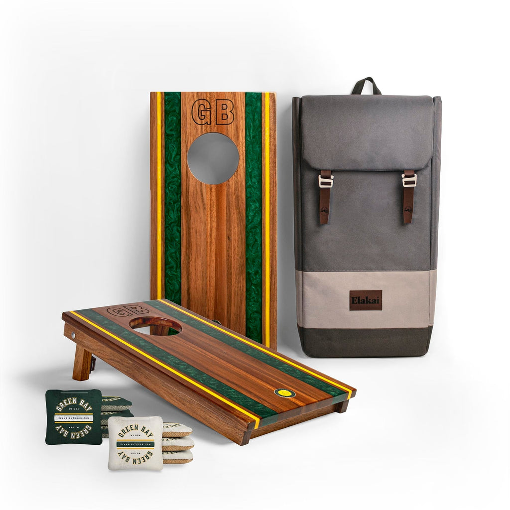Elakai 1ft x 2ft Gameday Teams Epoxy Resin Wood Compact Travel Cornhole Board Set Green Bay | Heirloom Boulevard