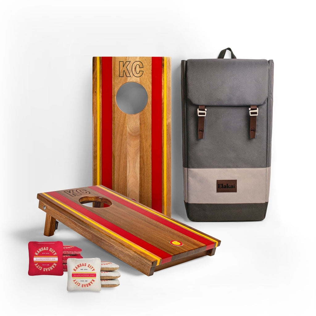 Elakai 1ft x 2ft Gameday Teams Epoxy Resin Wood Compact Travel Cornhole Board Set Kansas City | Heirloom Boulevard