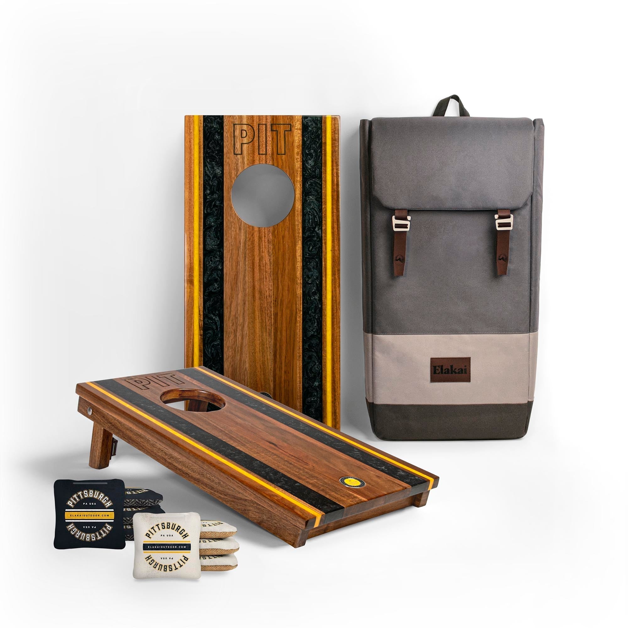 Elakai 1ft x 2ft Gameday Teams Epoxy Resin Wood Compact Travel Cornhole Board Set Pittsburgh | Heirloom Boulevard