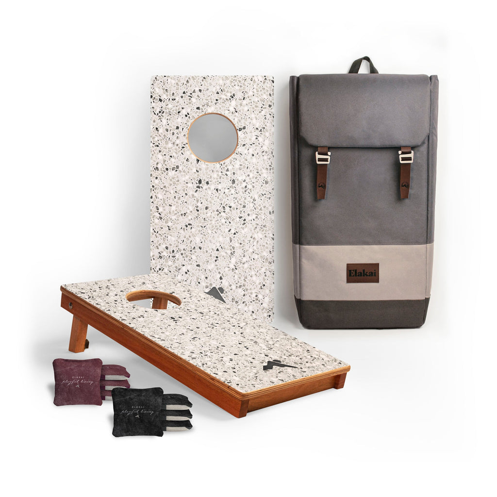 1ft x 2ft Graphic Travel Cornhole Set | Modern Play Collection Natural Terrazo | Heirloom Boulevard