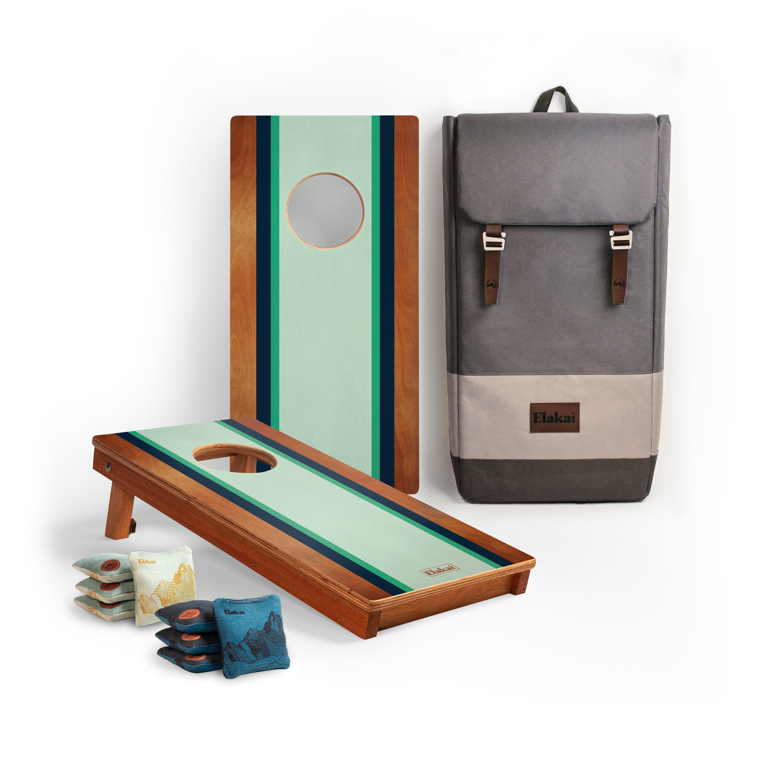 Elakai 1ft x 2ft Graphic Wood Travel Cornhole Set | Classic Beach Stripes Collection Gidget | Heirloom Boulevard