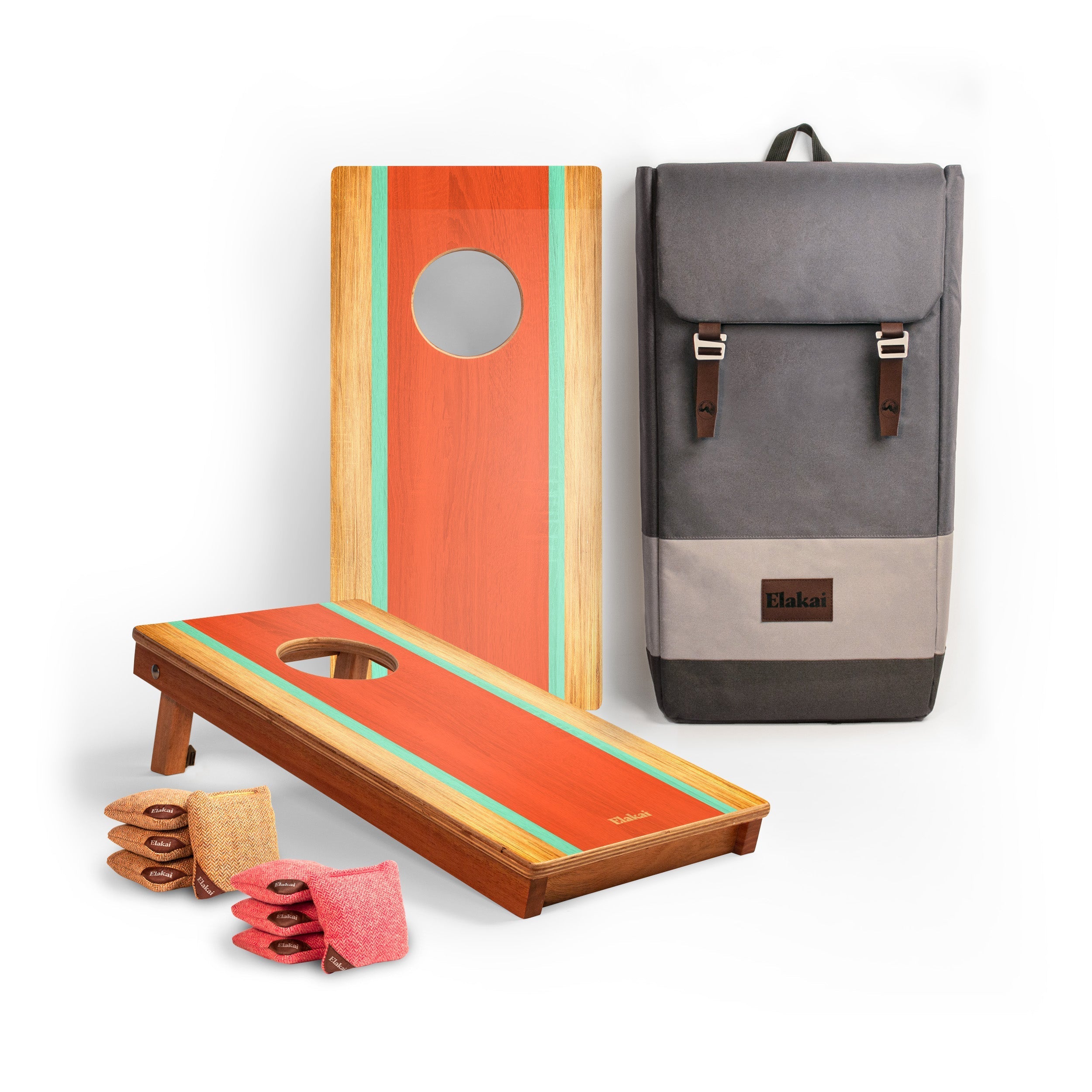 Elakai 1ft x 2ft Graphic Wood Travel Cornhole Set | Classic Beach Stripes Collection Guppy | Heirloom Boulevard