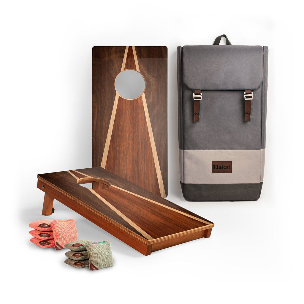 1ft x 2ft Graphic Wood Travel Cornhole Set | Classic Triangle Collection Dark Wood | Heirloom Boulevard