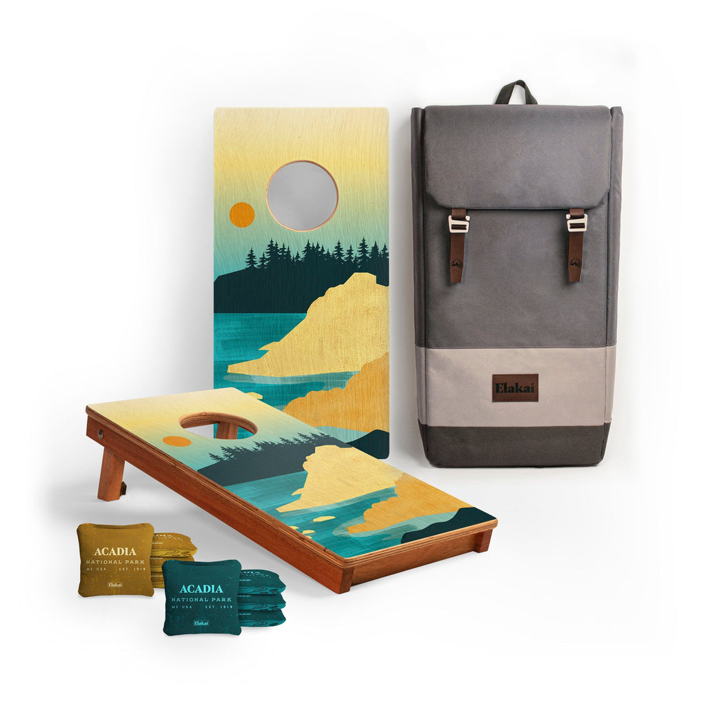Elakai 1ft x 2ft Graphic Wood Travel Cornhole Set | National Parks Inspired Collection Acadia | Heirloom Boulevard