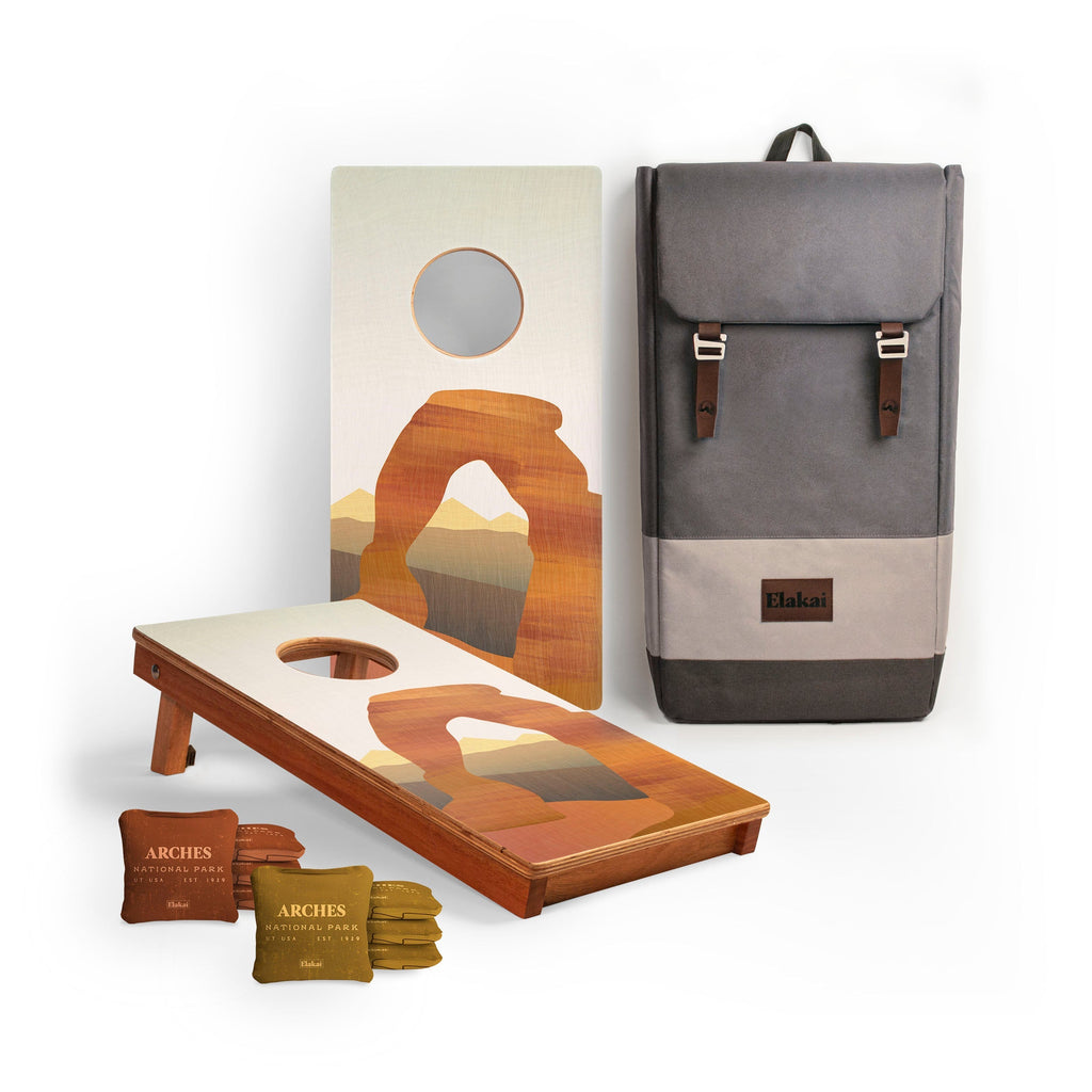 Elakai 1ft x 2ft Graphic Wood Travel Cornhole Set | National Parks Inspired Collection Arches | Heirloom Boulevard
